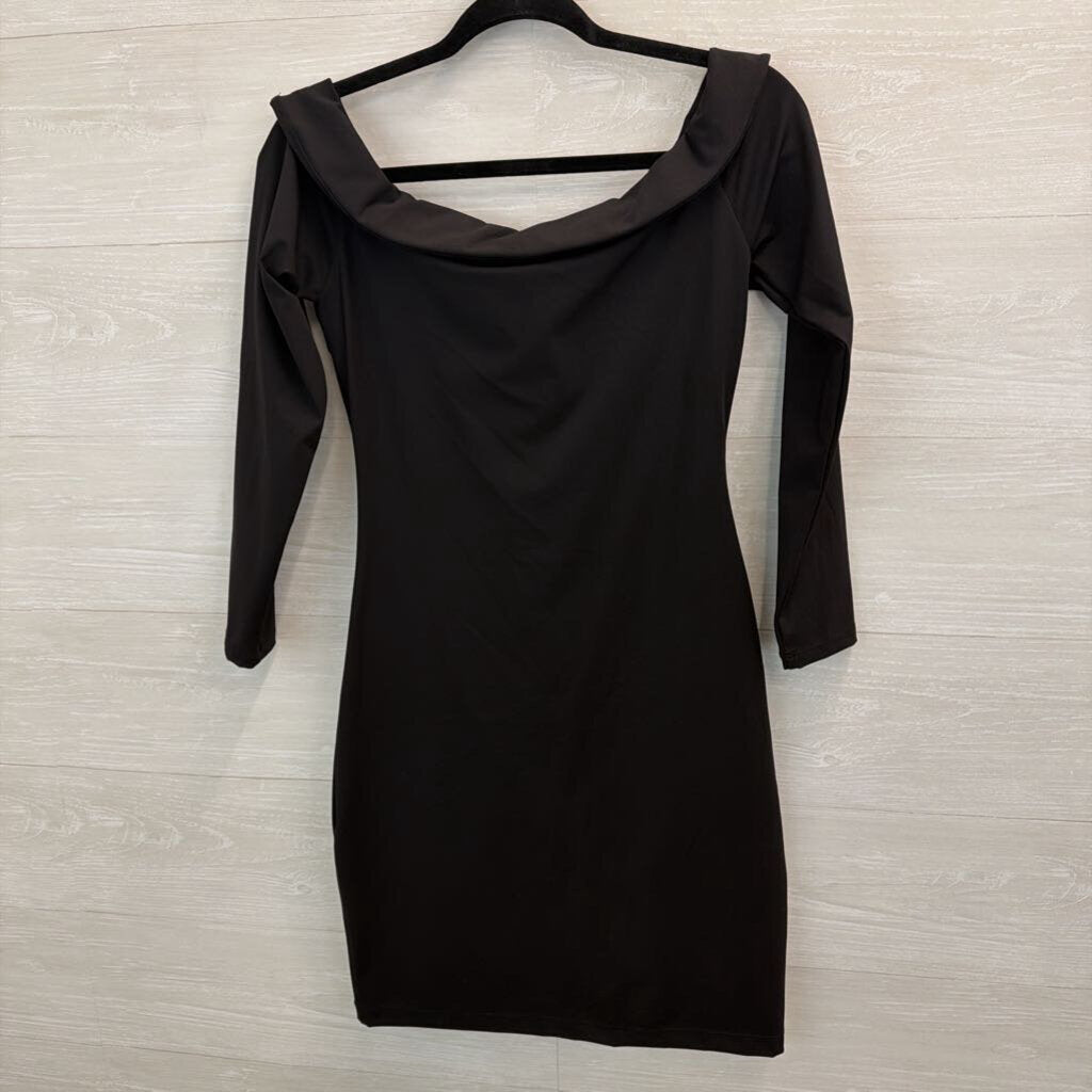 Popilush Black Long Sleeve Off Shoulder Fitted Dress Large