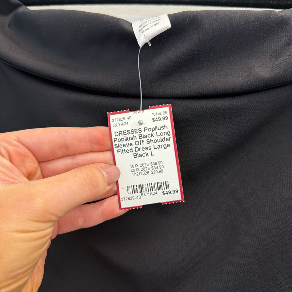 Popilush Black Long Sleeve Off Shoulder Fitted Dress Large