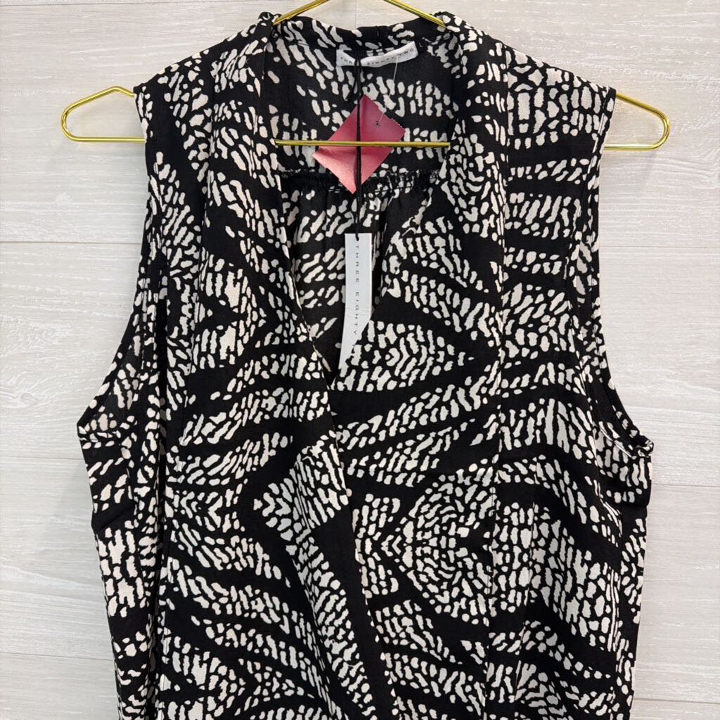Three Eighty Two Black/ White Print Silky Tank Large