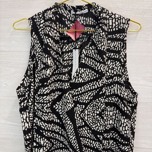 Three Eighty Two Black/ White Print Silky Tank Large