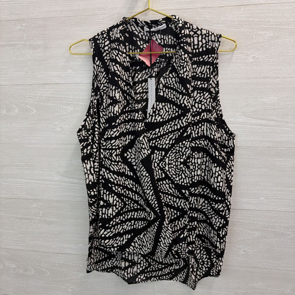 Three Eighty Two Black/ White Print Silky Tank Large