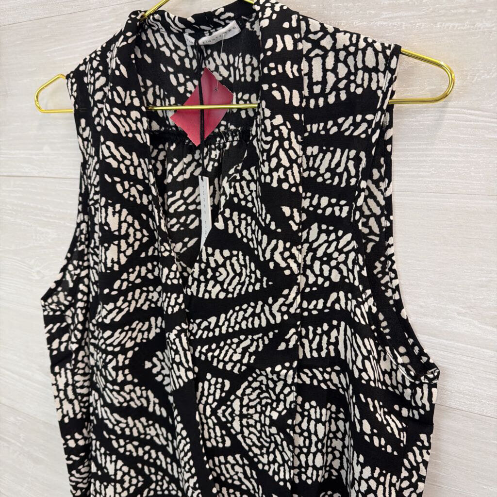 Three Eighty Two Black/ White Print Silky Tank Large