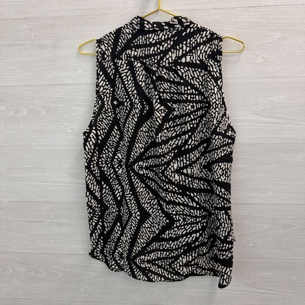 Three Eighty Two Black/ White Print Silky Tank Large