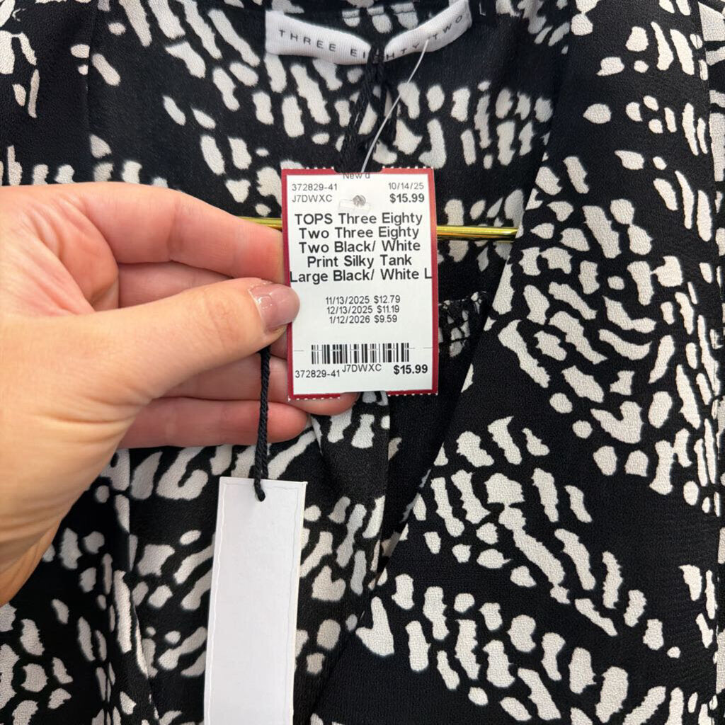 Three Eighty Two Black/ White Print Silky Tank Large