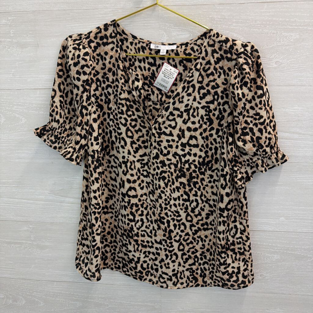 Dr2 Brown/ Black Leopard Print Top Medium