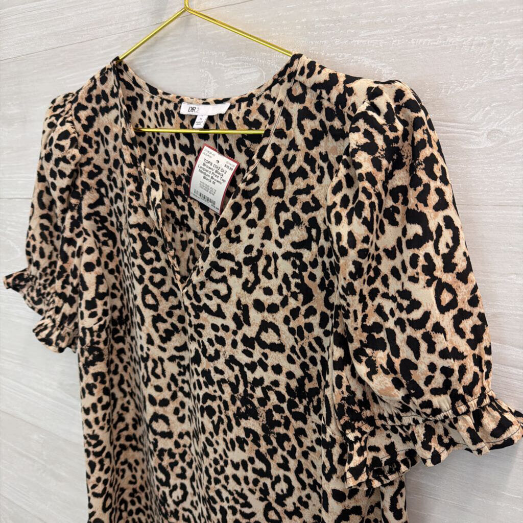 Dr2 Brown/ Black Leopard Print Top Medium
