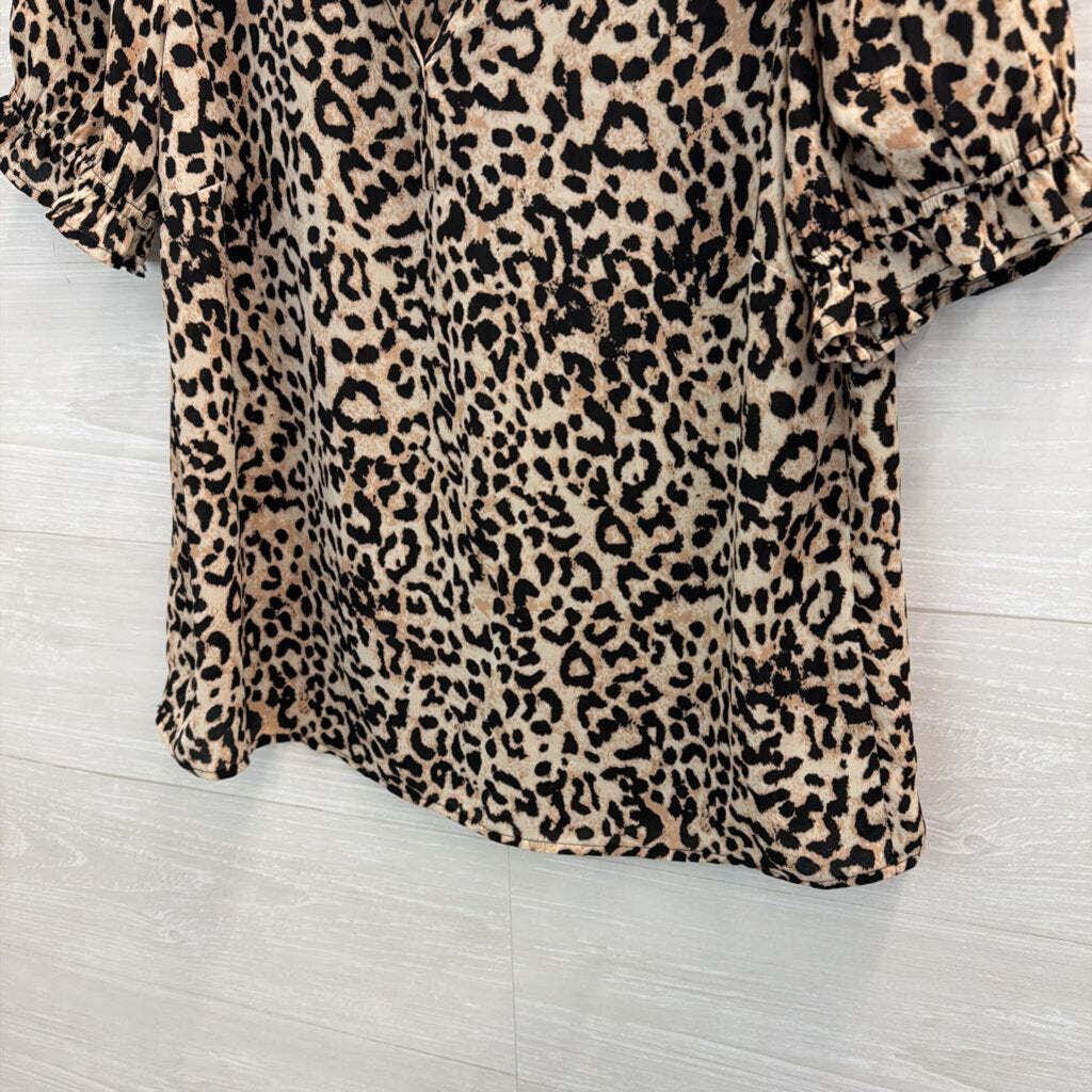 Dr2 Brown/ Black Leopard Print Top Medium