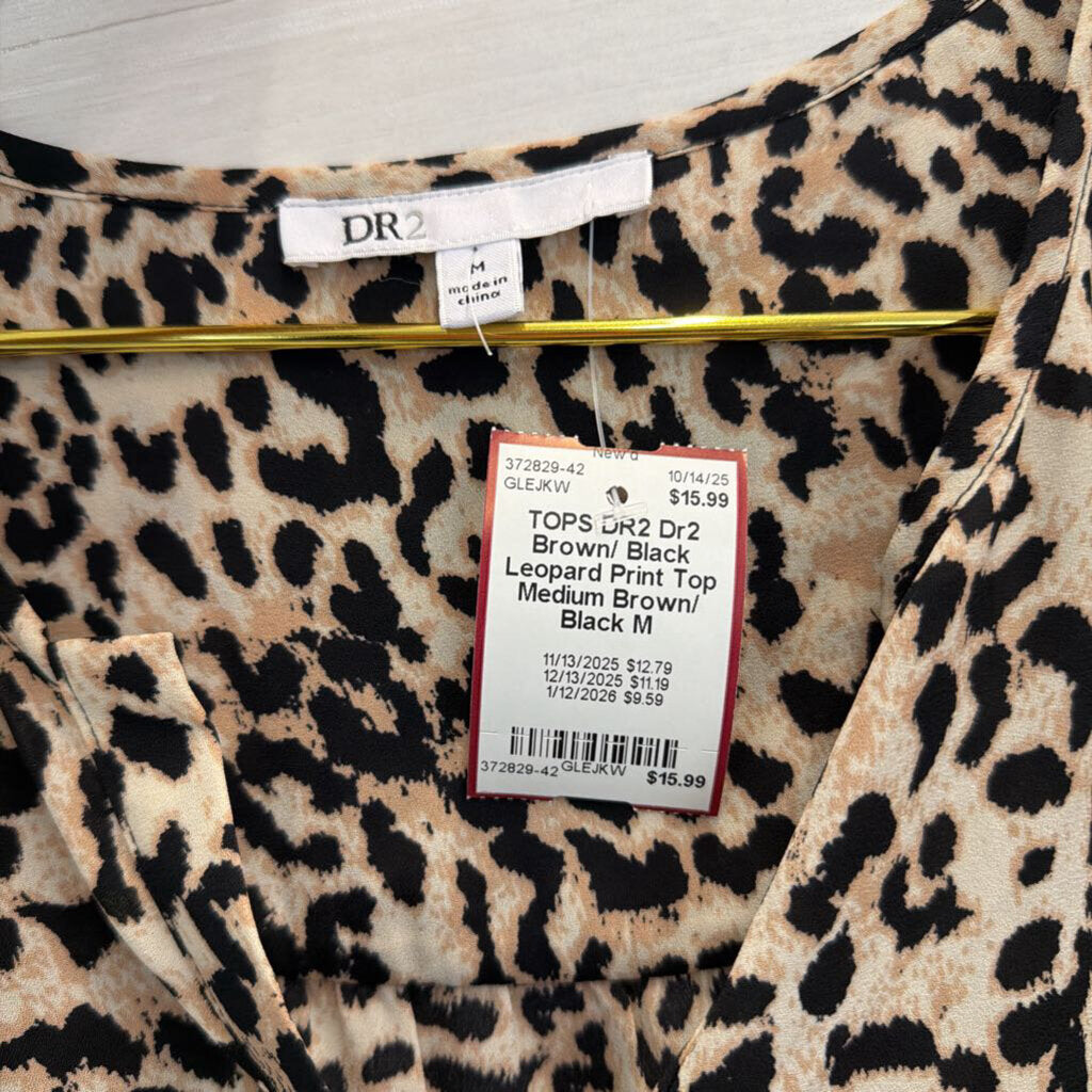 Dr2 Brown/ Black Leopard Print Top Medium