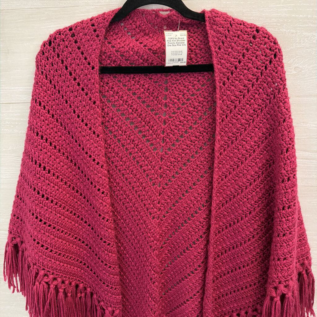 Pink Knit Shoulder Poncho Sweater One Size