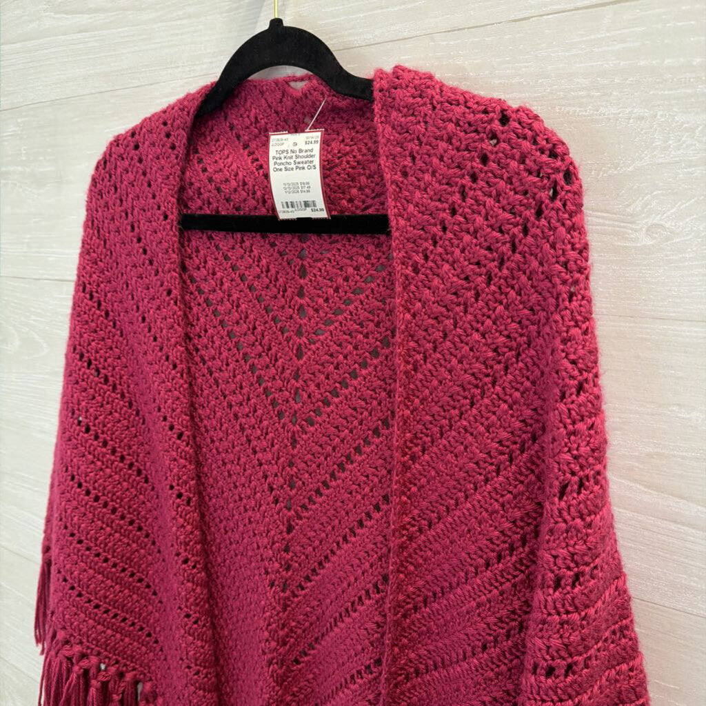 Pink Knit Shoulder Poncho Sweater One Size