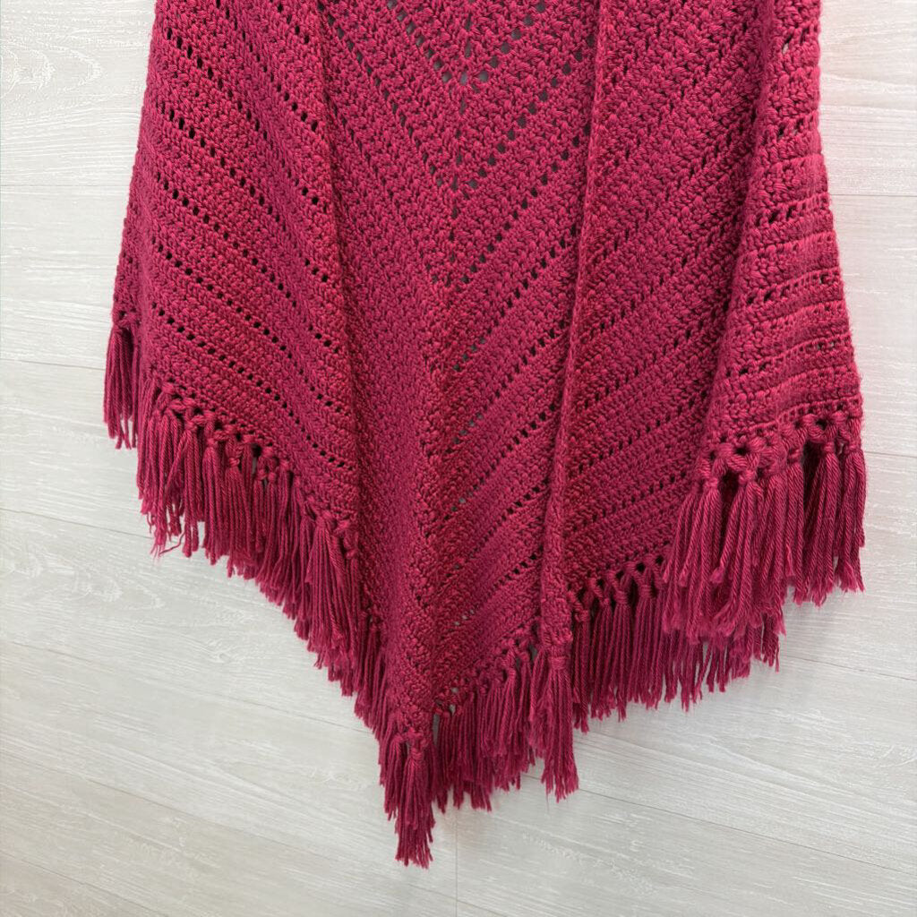 Pink Knit Shoulder Poncho Sweater One Size