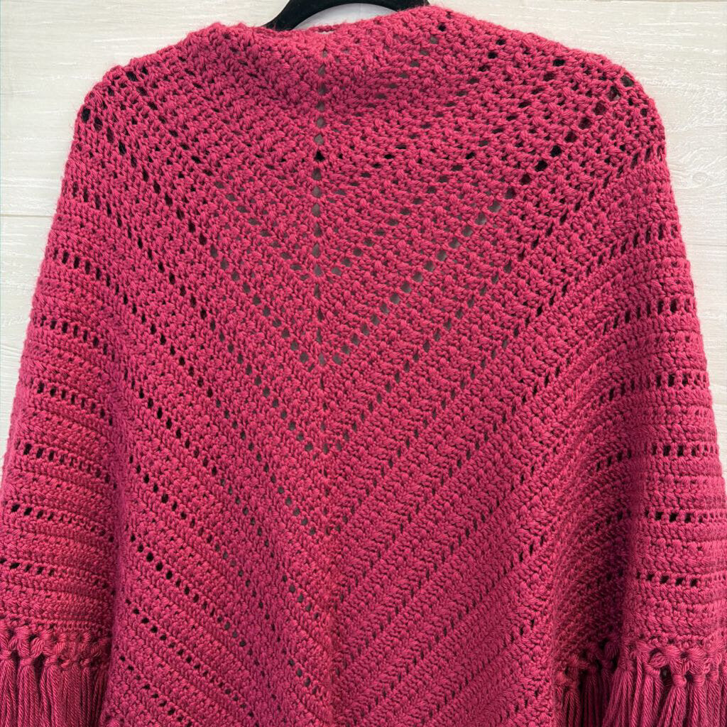 Pink Knit Shoulder Poncho Sweater One Size