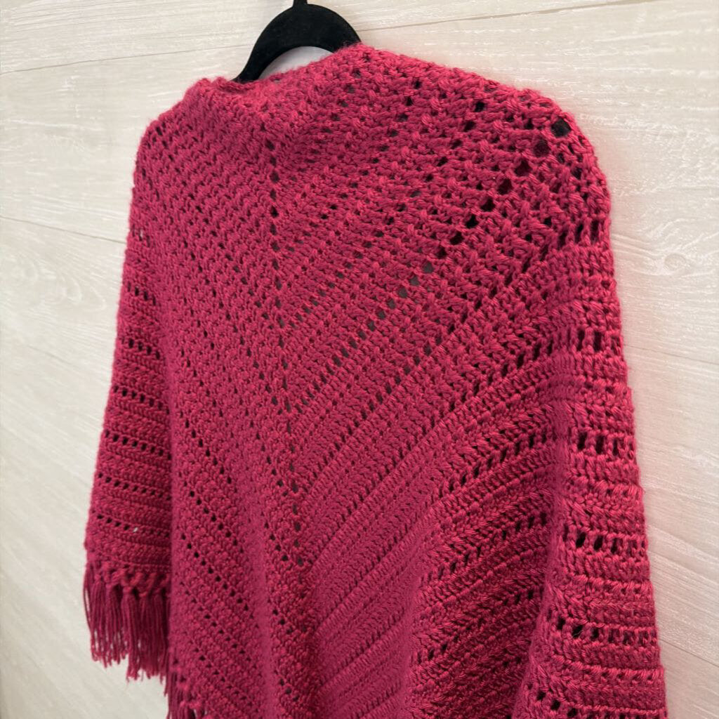 Pink Knit Shoulder Poncho Sweater One Size