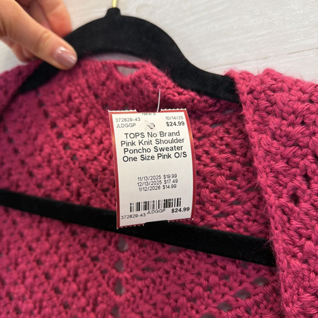 Pink Knit Shoulder Poncho Sweater One Size