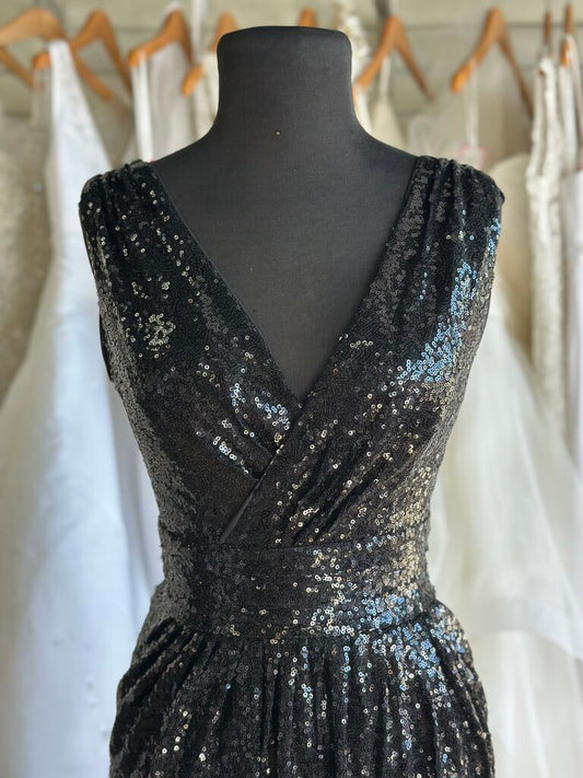 Kate Kasin Black Sequin Long Formal Dress 6