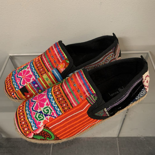 Lanna Soles Hmong Patchwork Embroidered Slip On Shoes 6