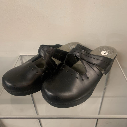 Dansko Black Leather Slip On Mule Clogs 7