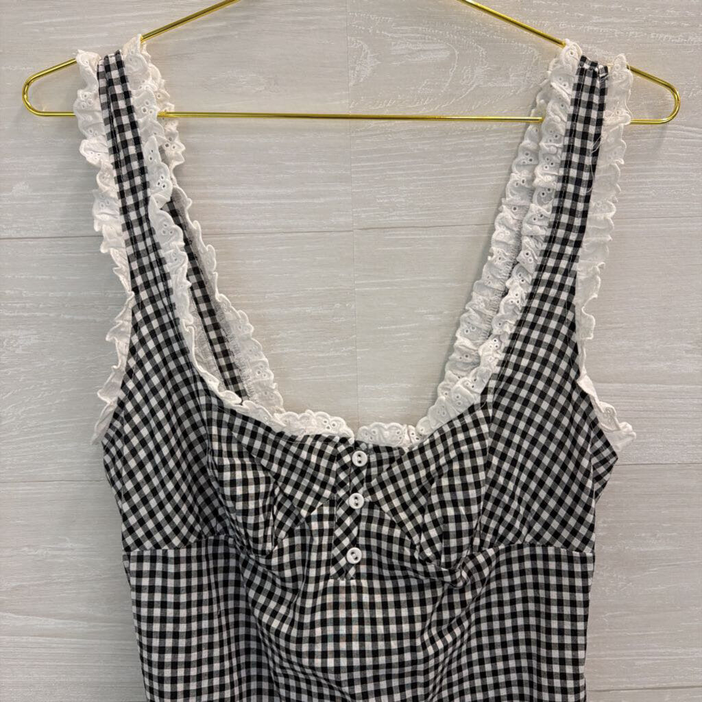 Intimately Free People Black/ White Gingham Eyelet Trim Bodysuit Medium