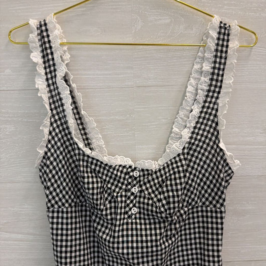 Intimately Free People Black/ White Gingham Eyelet Trim Bodysuit Medium
