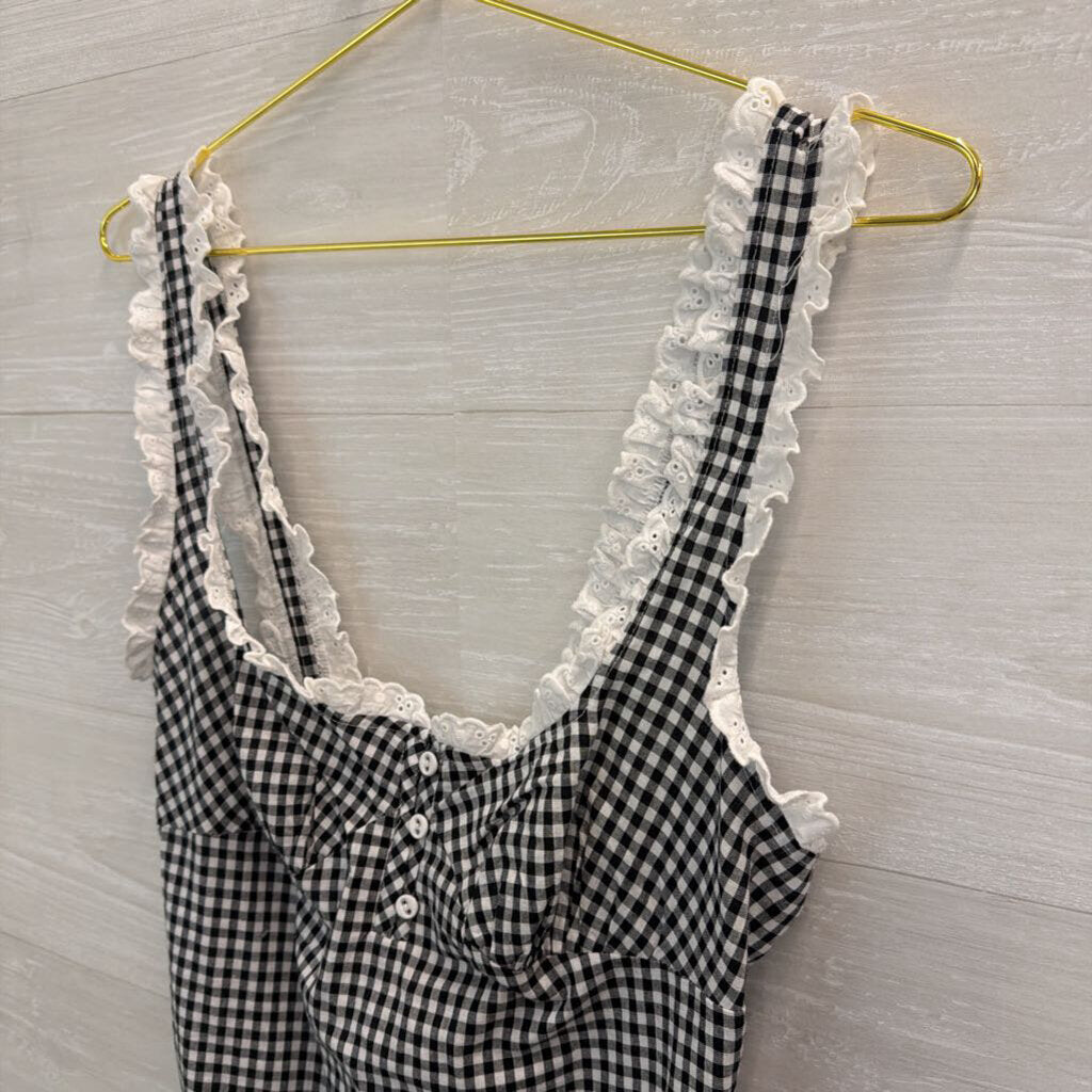 Intimately Free People Black/ White Gingham Eyelet Trim Bodysuit Medium