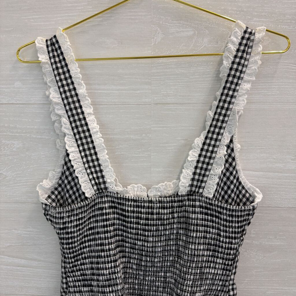 Intimately Free People Black/ White Gingham Eyelet Trim Bodysuit Medium