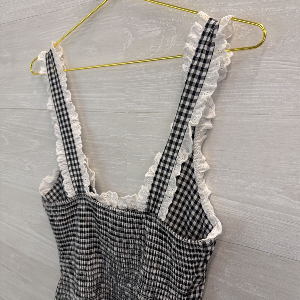 Intimately Free People Black/ White Gingham Eyelet Trim Bodysuit Medium