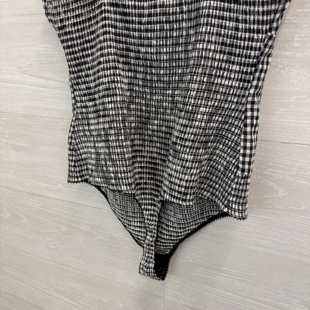 Intimately Free People Black/ White Gingham Eyelet Trim Bodysuit Medium