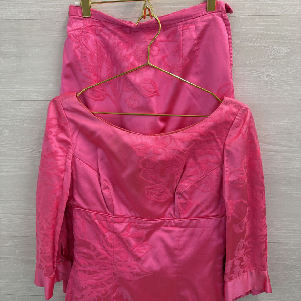 Vintage Selma Pink Velvet Print Top/ Skirt Set Small