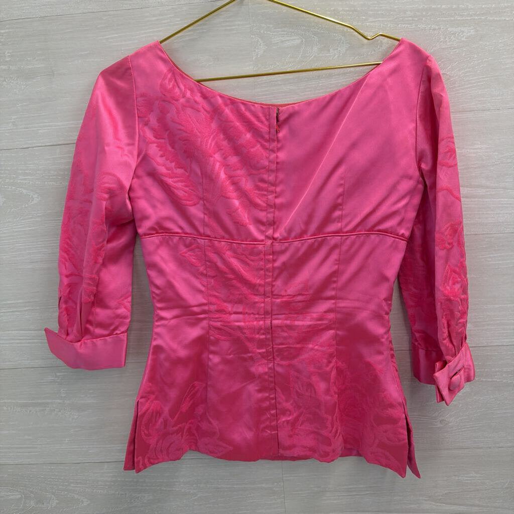 Vintage Selma Pink Velvet Print Top/ Skirt Set Small