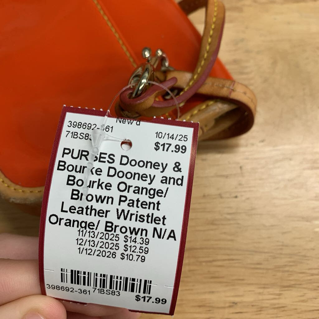 Dooney and Bourke Orange/ Brown Patent Leather Wristlet