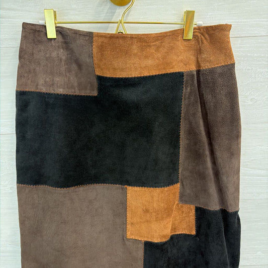 John Paul Richard Brown/ Black Patchwork Leather Skirt 12
