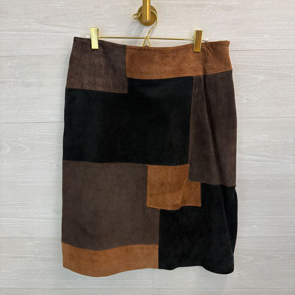 John Paul Richard Brown/ Black Patchwork Leather Skirt 12