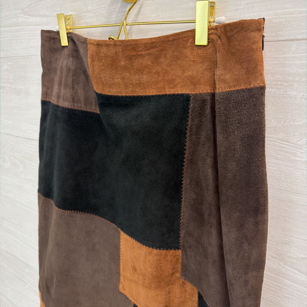John Paul Richard Brown/ Black Patchwork Leather Skirt 12