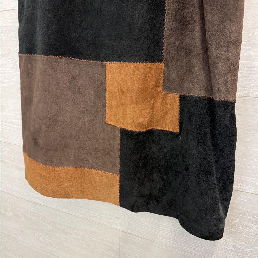 John Paul Richard Brown/ Black Patchwork Leather Skirt 12