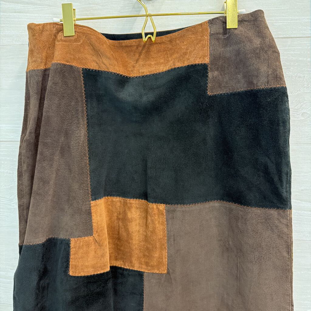 John Paul Richard Brown/ Black Patchwork Leather Skirt 12