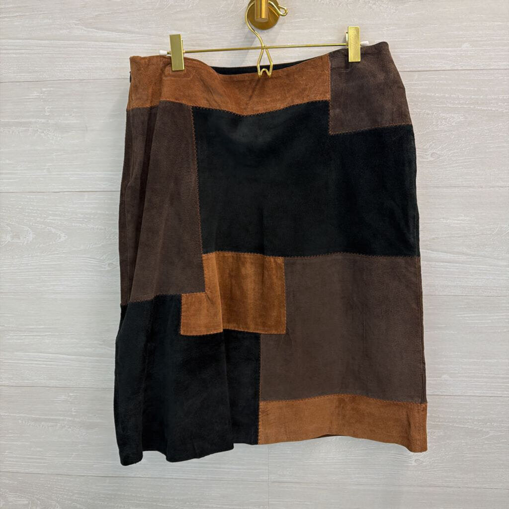 John Paul Richard Brown/ Black Patchwork Leather Skirt 12