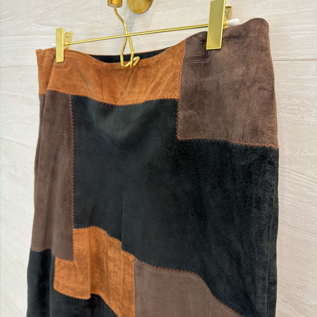 John Paul Richard Brown/ Black Patchwork Leather Skirt 12