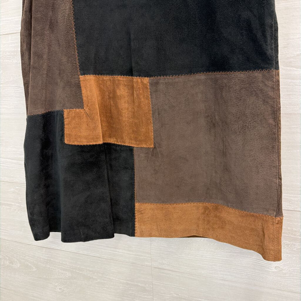 John Paul Richard Brown/ Black Patchwork Leather Skirt 12