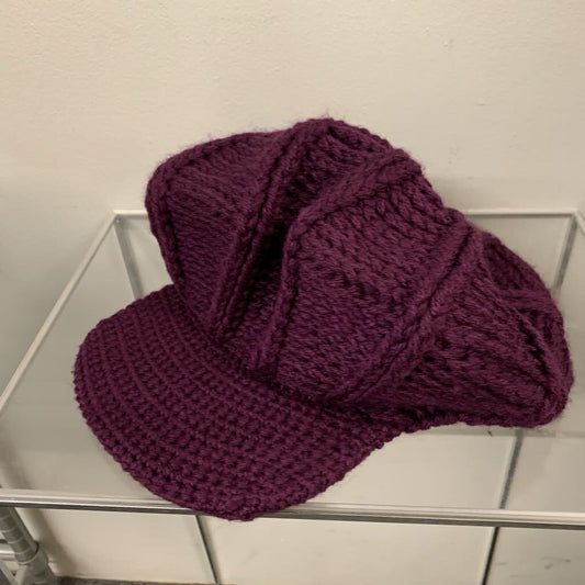 Purple Knitted Slouchy Hat With Brim