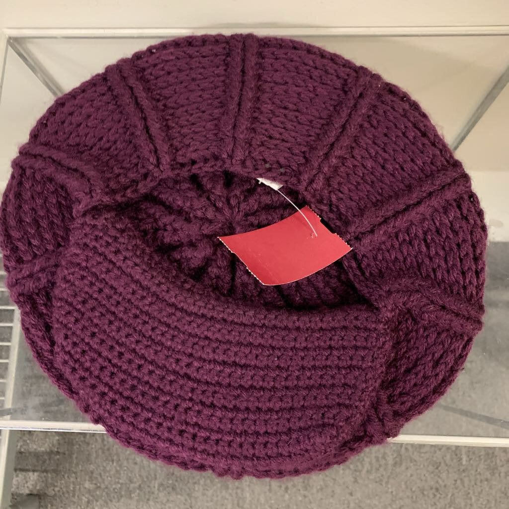 Purple Knitted Slouchy Hat With Brim