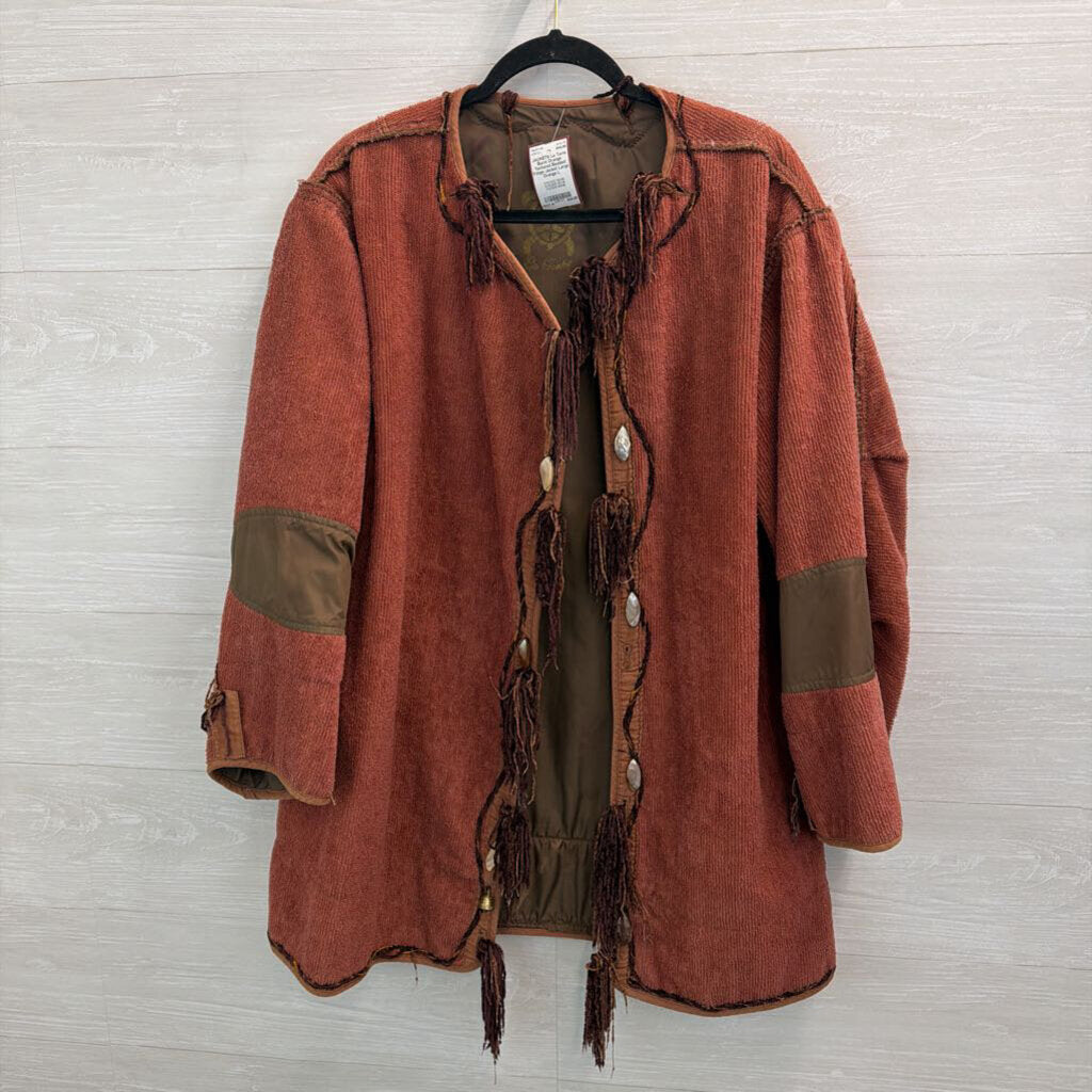 Burnt Orange Textured Beaded Fringe Jacket Large