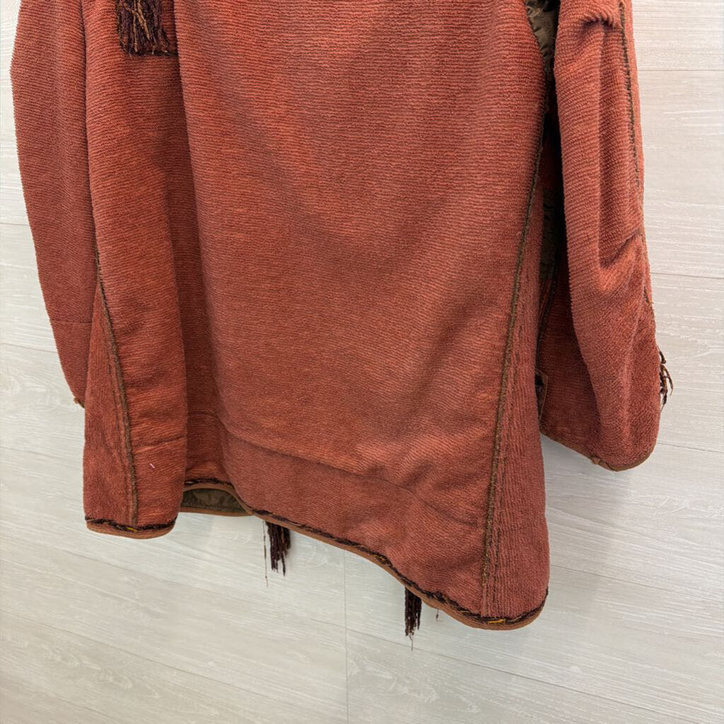 Burnt Orange Textured Beaded Fringe Jacket Large