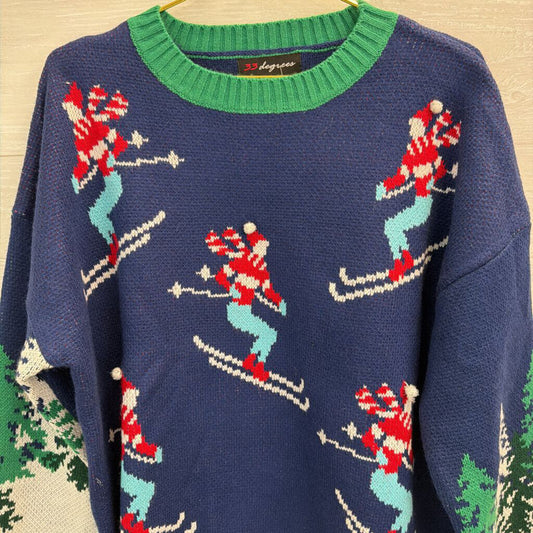 Christmas Skiing Green/Navy Sweater XL