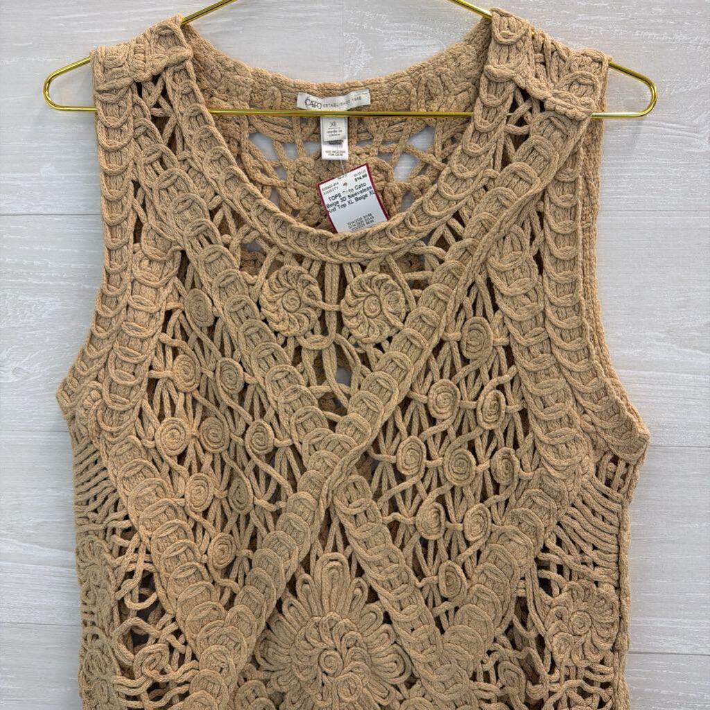 Cato Beige 3D Sleeveless Knit Top XL