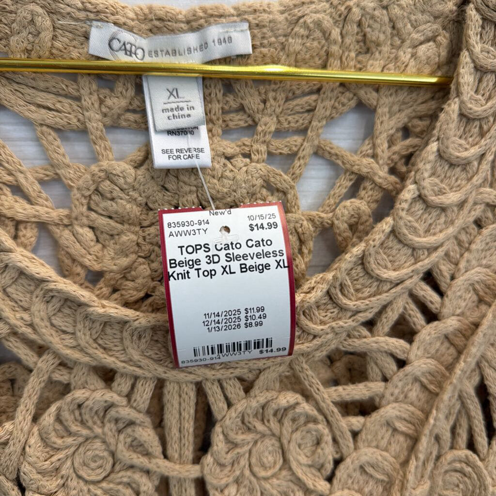 Cato Beige 3D Sleeveless Knit Top XL