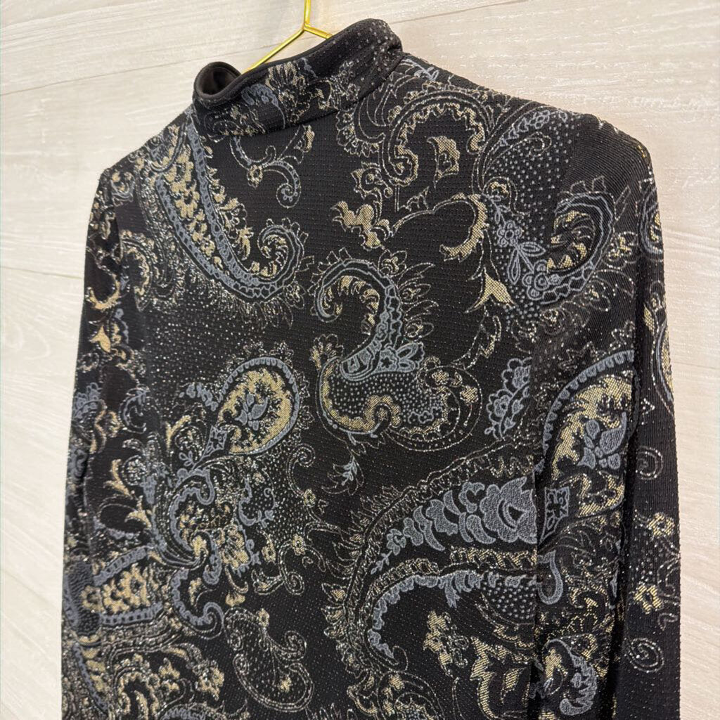 Vintage Jeanne Alexander Black/ Silky Sparkle Paisley Print Zip Up Jacket Small Petite