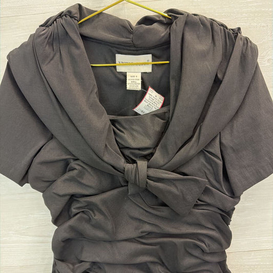 Vintage Victor Costa Black Textured Bow Front Short Sleeve Top 8