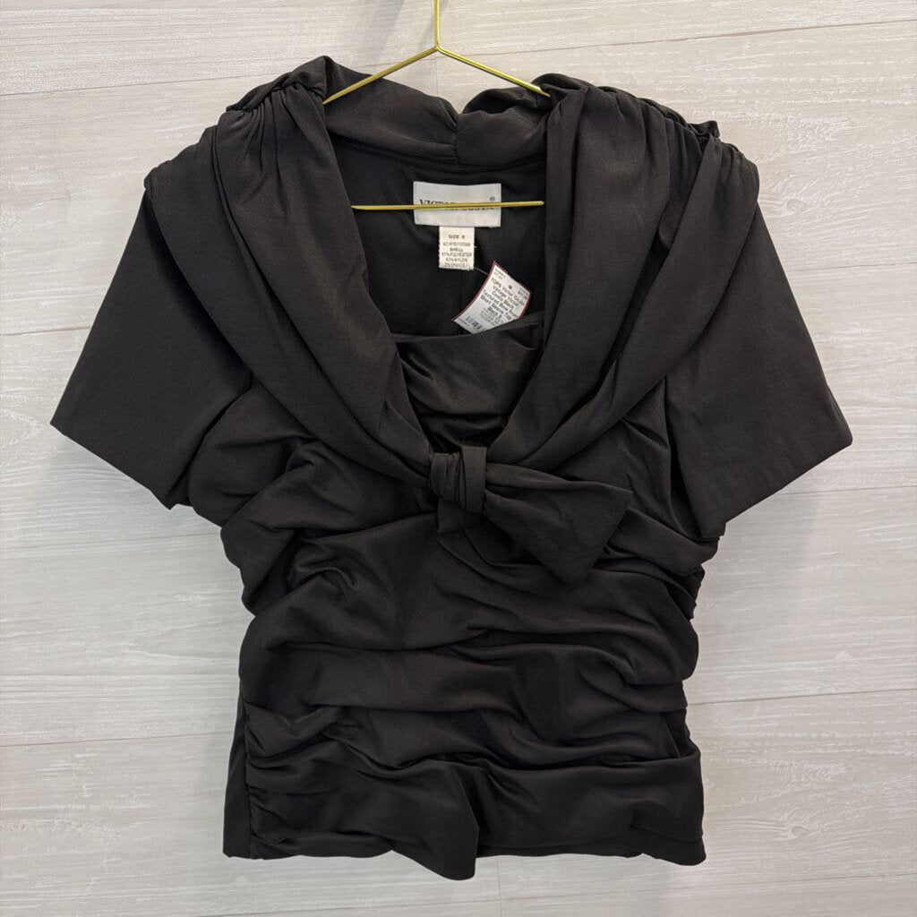 Vintage Victor Costa Black Textured Bow Front Short Sleeve Top 8