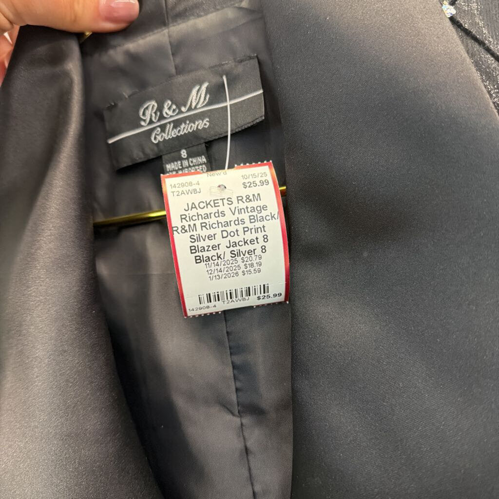 Vintage R&M Richards Black/ Silver Dot Print Blazer Jacket 8