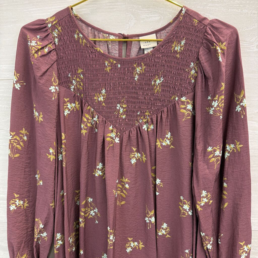 A New Day Purple Flower Print Long Sleeve Dress Medium